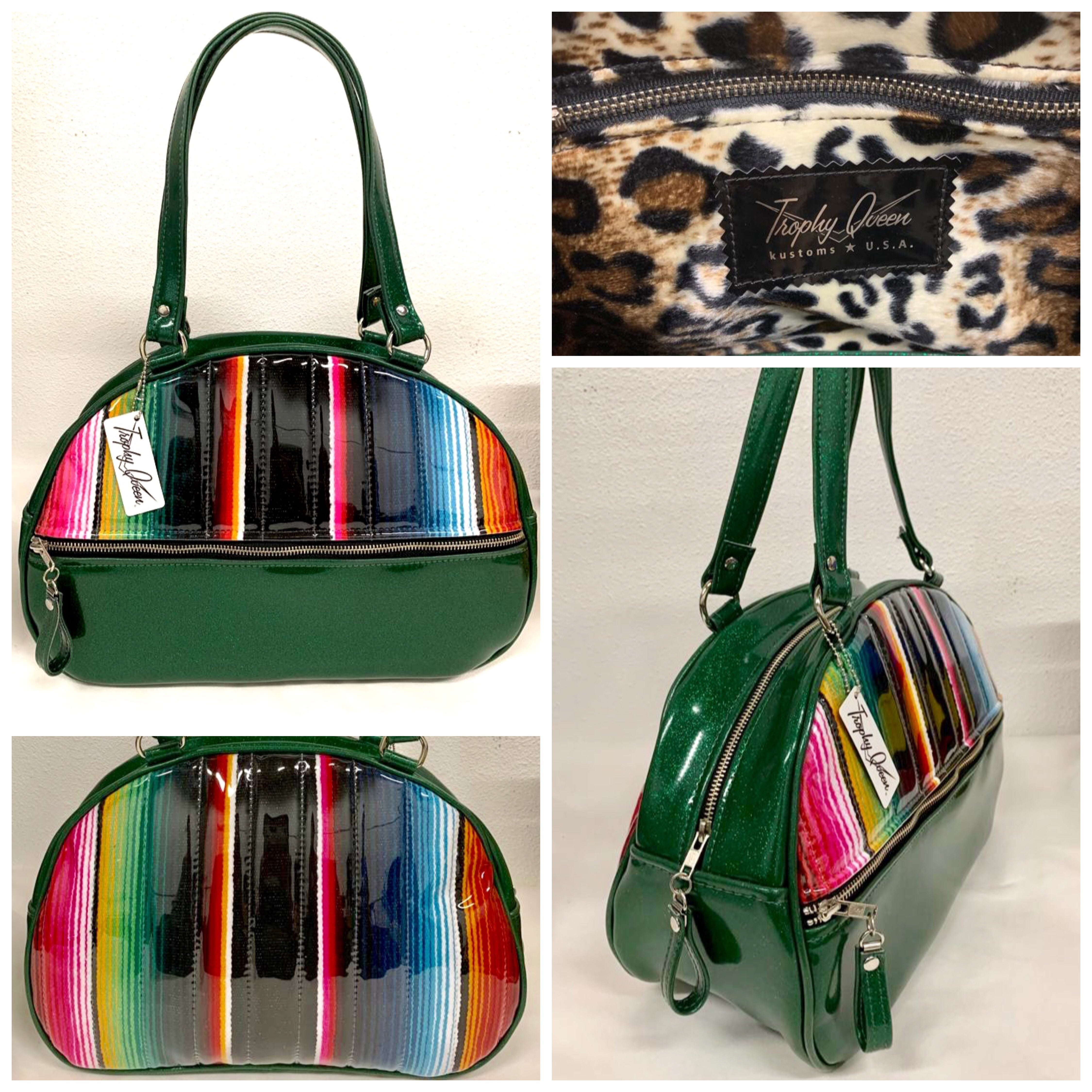 Fairlane Tote Bag - Mexican Blanket with Clear Overlay / Grease Black Vinyl  - Leopard Lining