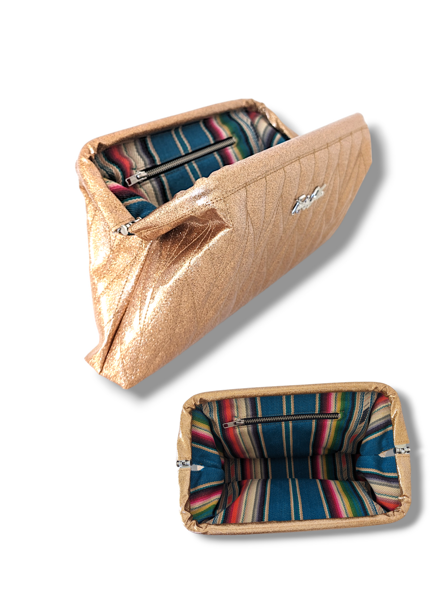 Dita Clutch with Firebird Pleating - Soft Gold Glitter / Serape Lining