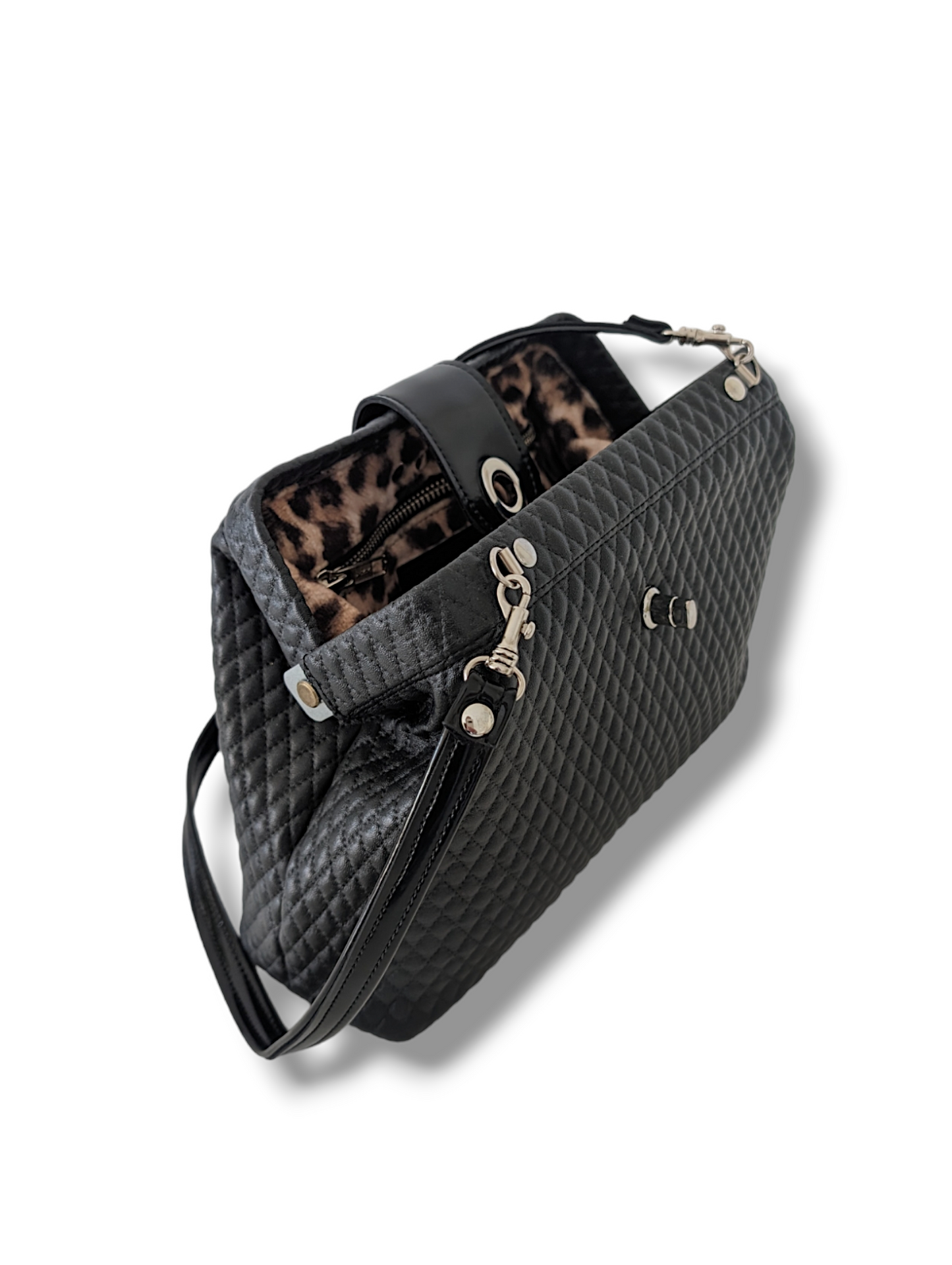 Audrey Bag - Black Diamond Pleat / Velvet Leopard Lining