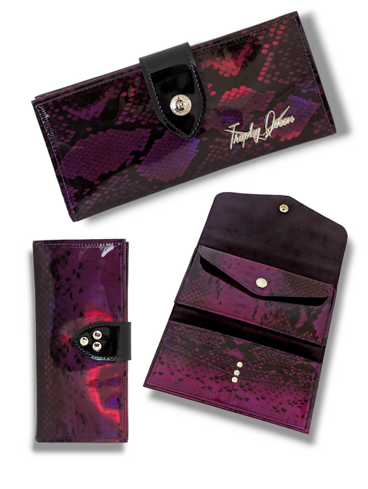 Long Card Wallet - Purple Python / Black Ultra Suede Lining