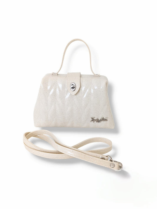 Audrey Bag with Firebird Pleating - White Glitter / Leopard Canvas Lining