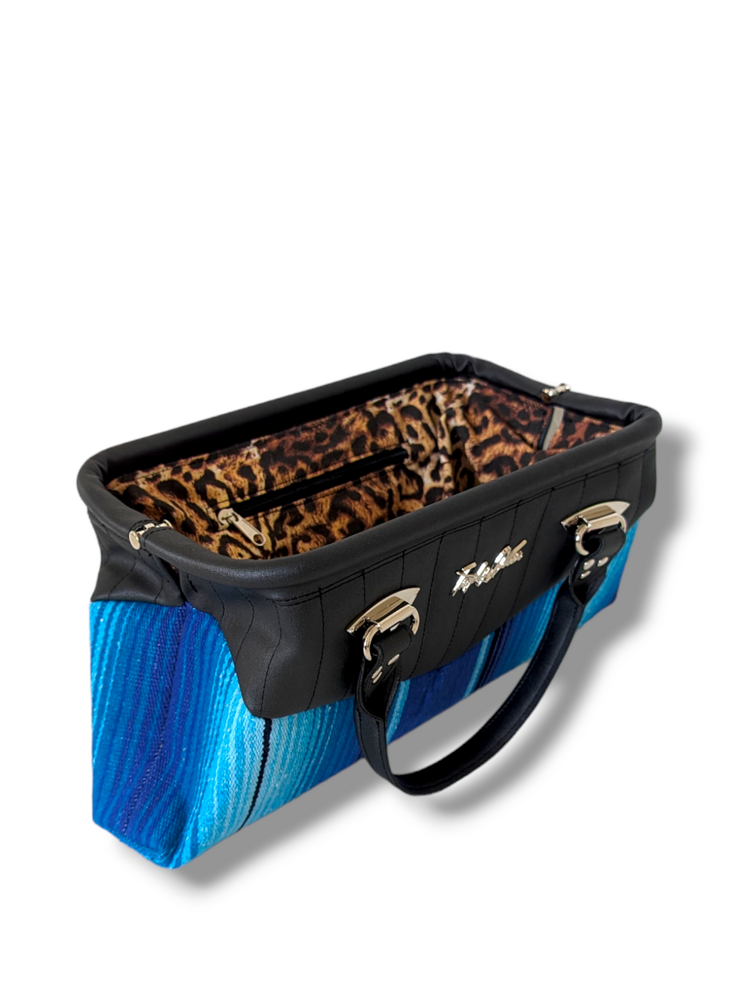 Lucille Handbag - Blue Mex / Silk Black - Leopard Lining