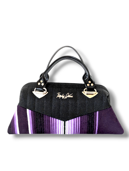 Lucille Handbag - Purple Mex / Black Stingray - Leopard Lining