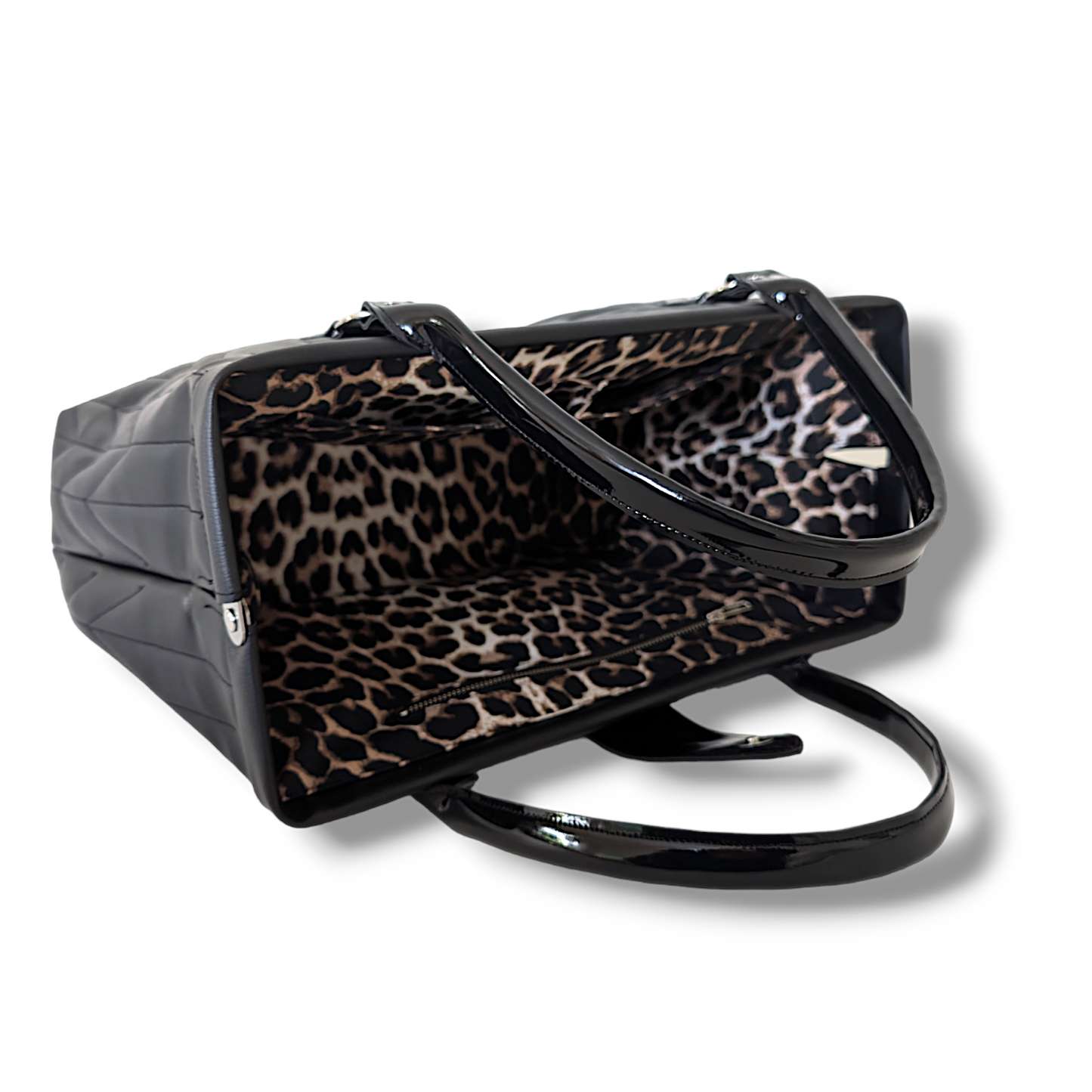 City Bag with Firebird Pleating - Vintage Black  / Leopard Canvas Lining