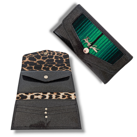 Large Snap Wallet - Green Mex / Coal Black - Leopard Canvas Lining