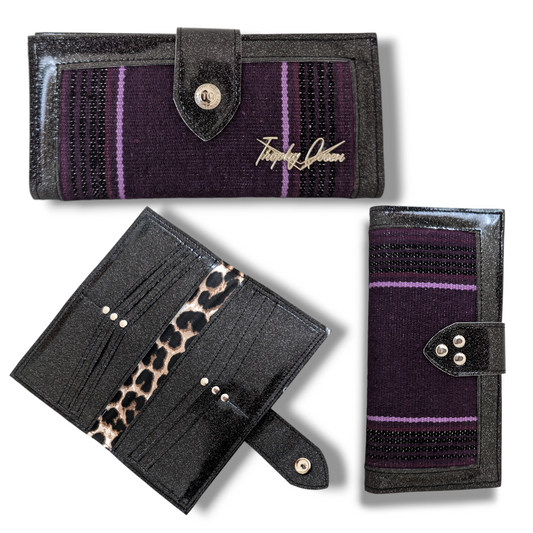 Long Card Wallet - Purple Mex / Coal Black - Leopard Canvas Lining