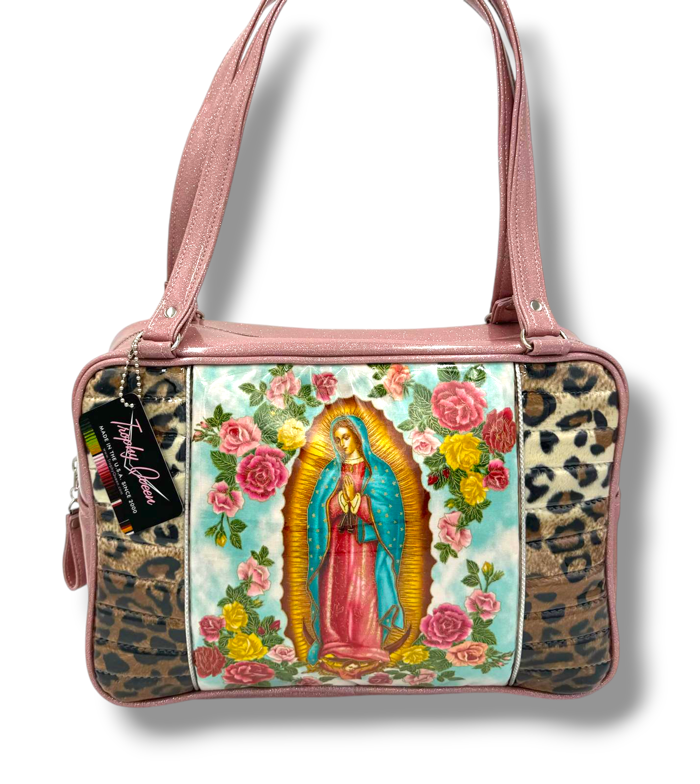 Limited Edition Virgin Mary Bag - Leopard / Blush Pink Glitter - Leopard Lining