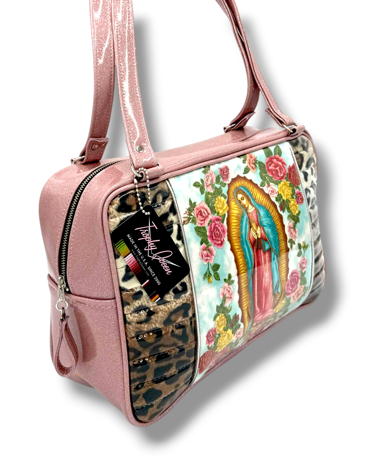 Limited Edition Virgin Mary Bag - Leopard / Blush Pink Glitter - Leopard Lining