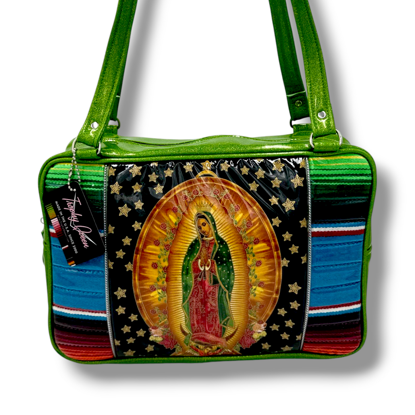 Limited Edition Virgin Mary Bag - Mexican Blanket / Lime Green - Leopard Lining