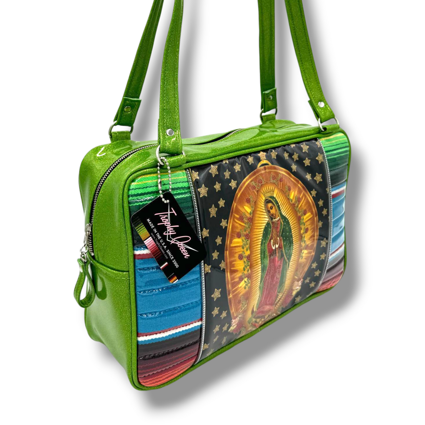 Limited Edition Virgin Mary Bag - Mexican Blanket / Lime Green - Leopard Lining