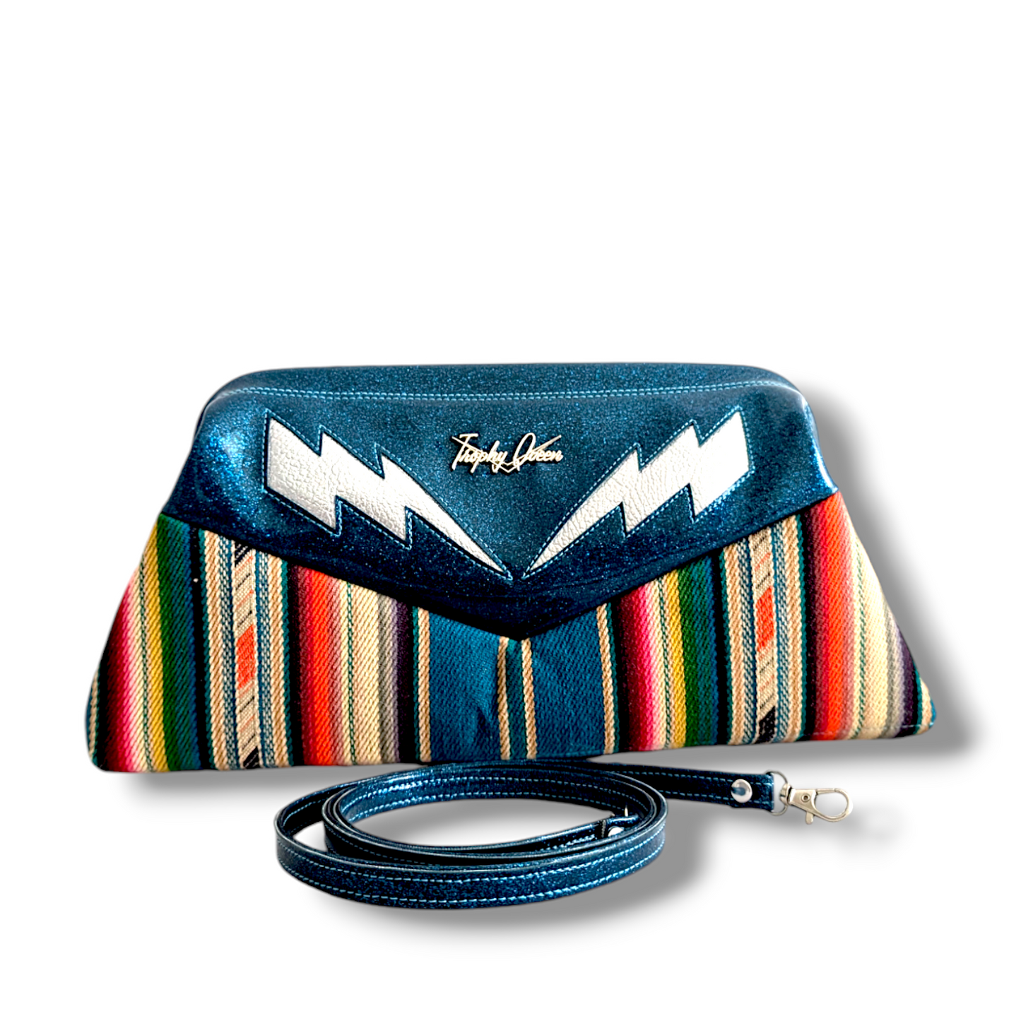 Lucille TCB Clutch Bag - Serape & Teal Glitter - Leopard Lining