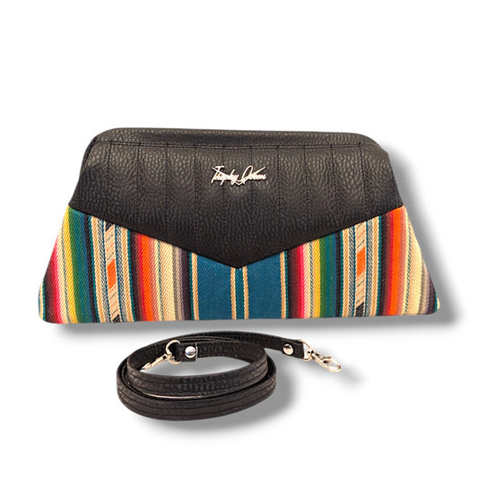 Lucille Clutch Bag - Turquoise Serape / Black Ice - Leopard Lining