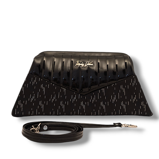 Lucille Clutch Bag - Vintage 1958 Edsel  / Black Gloss - Leopard Lining