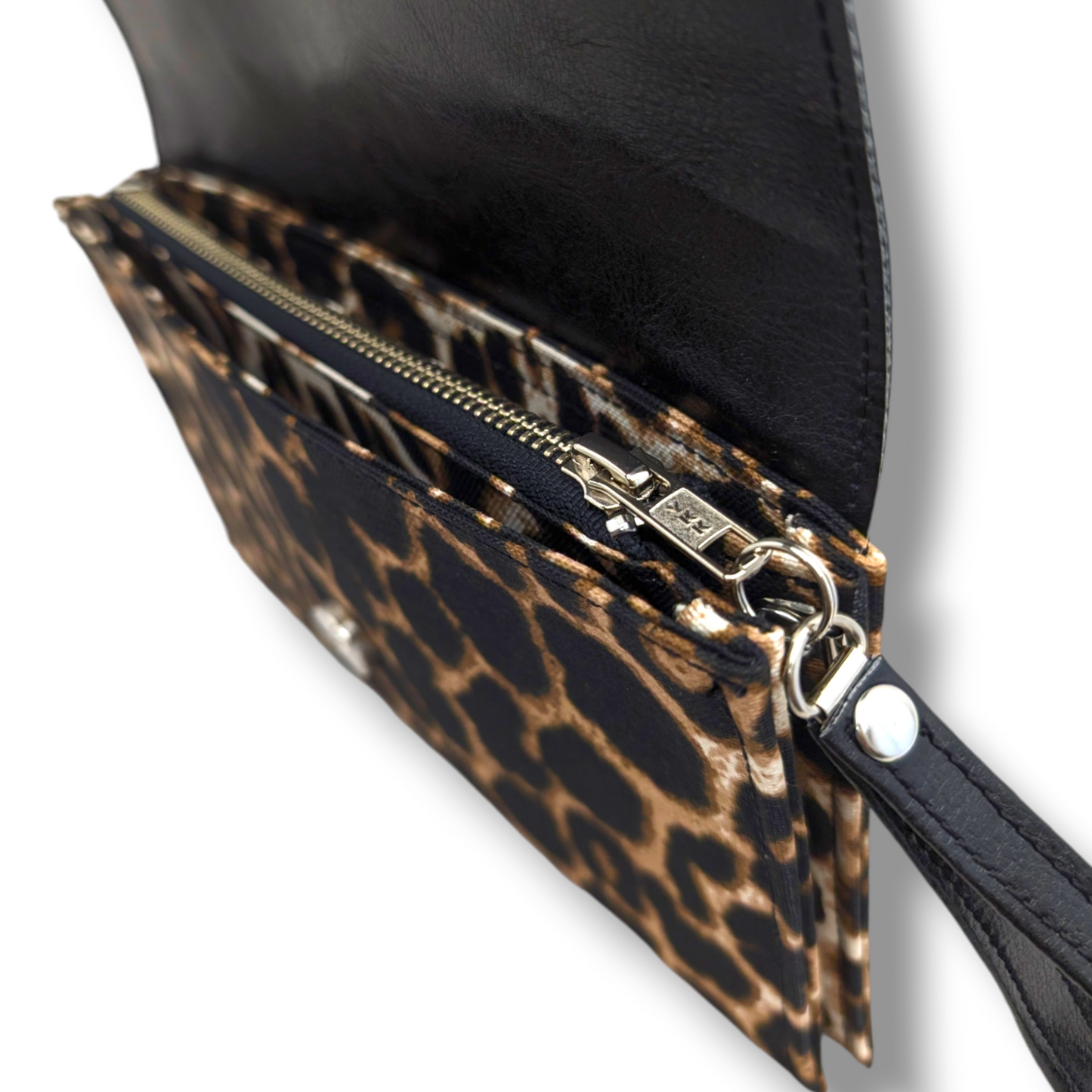 Marilyn TCB Clutch - Vintage Black with Gold Bolts / Leopard Canvas