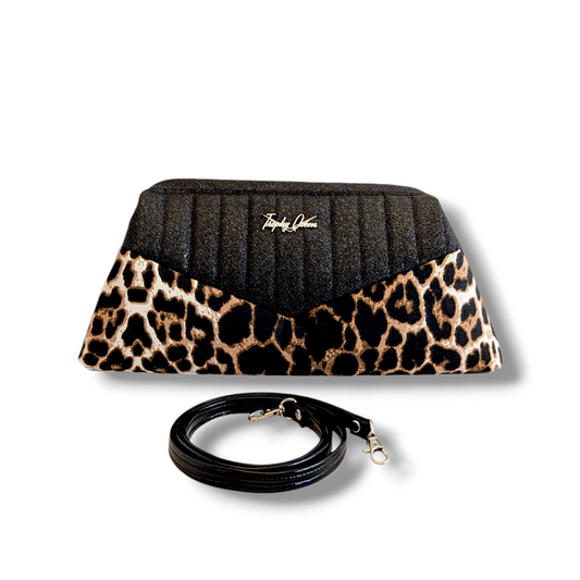 Lucille Clutch Bag - Leopard / Black Lava - Red Lining