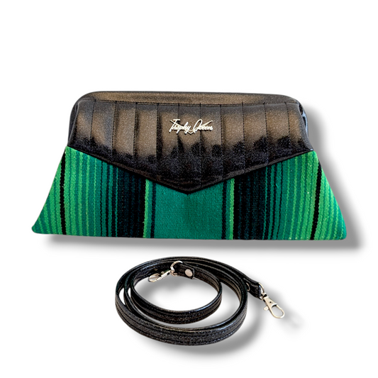 Lucille Clutch Bag - Green Mex / Coal Black Glitter - Leopard Lining