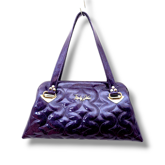 Dita Handbag with Lamp Lighter Pleating  - Deep Purple Glitter / Leopard Lining