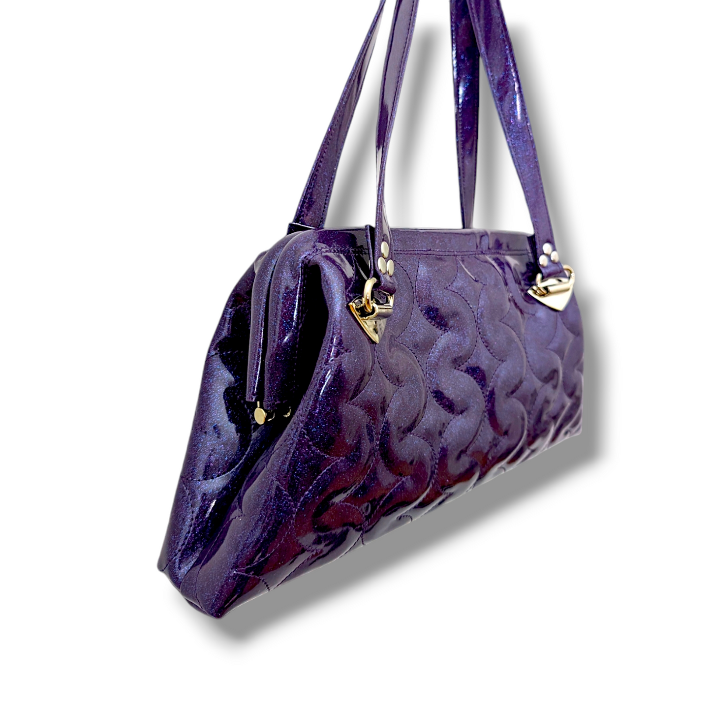 Dita Handbag with Lamp Lighter Pleating  - Deep Purple Glitter / Leopard Lining