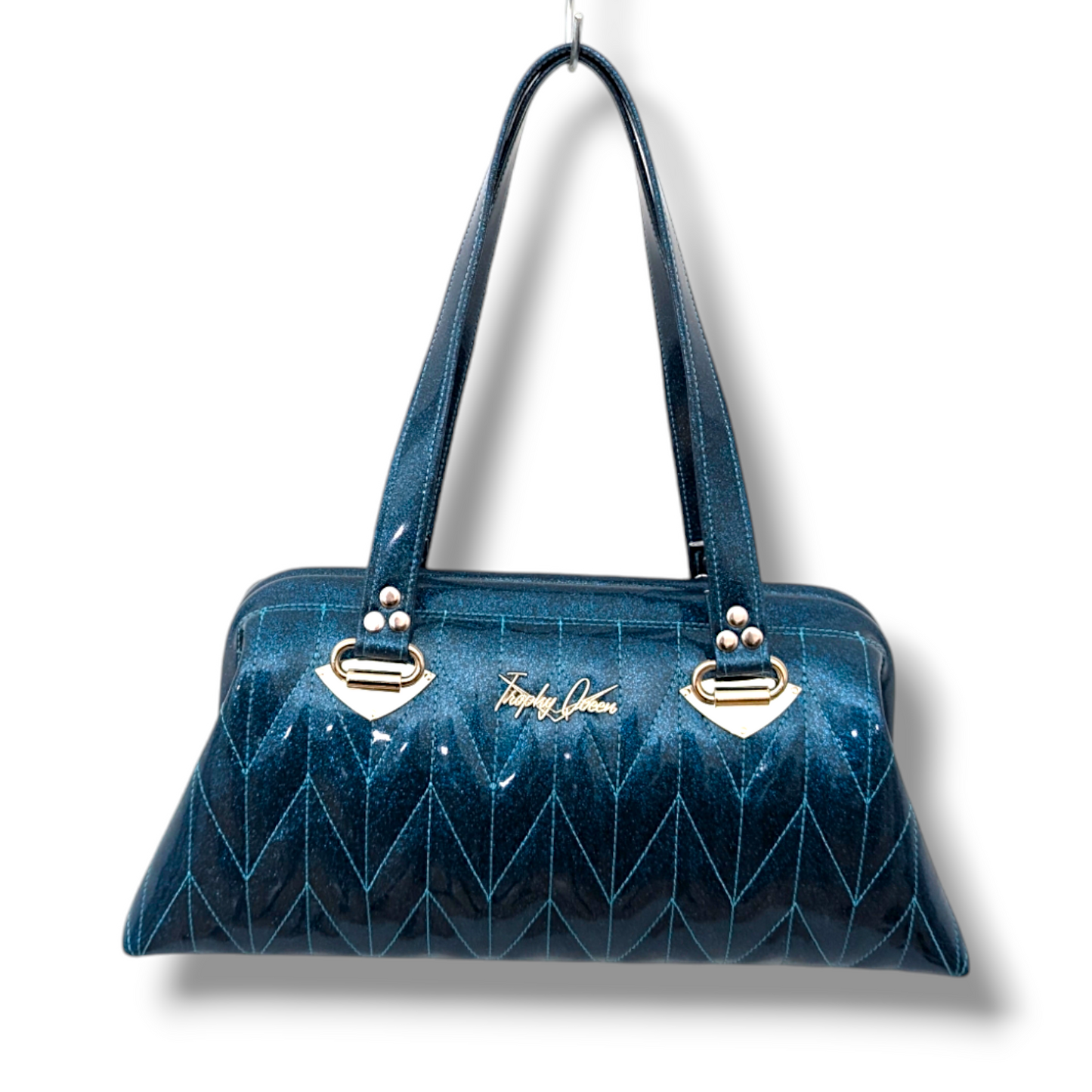 Dita Handbag with Firebird Pleating  - Teal / Leopard Lining