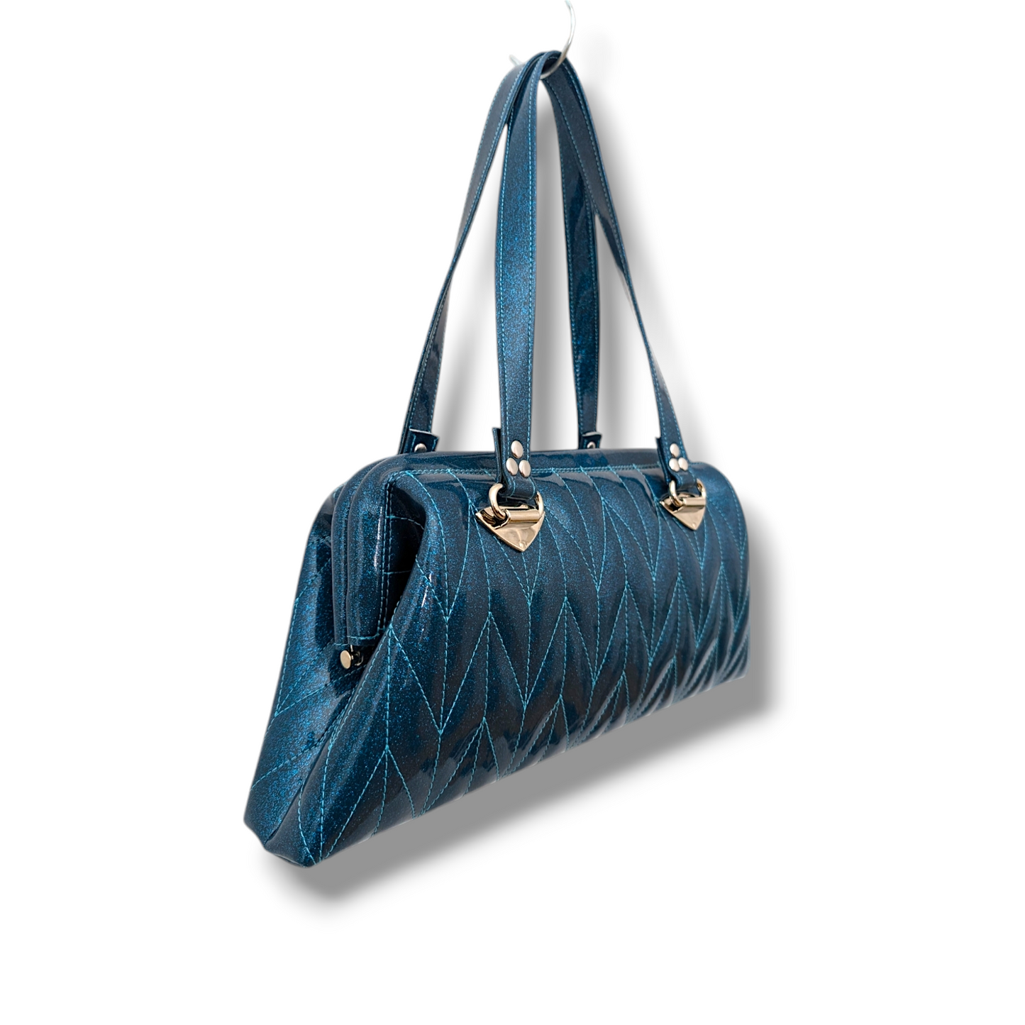 Dita Handbag with Firebird Pleating  - Teal / Leopard Lining