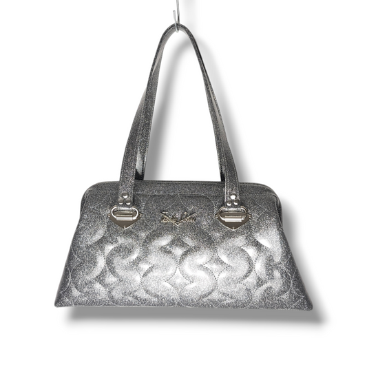 Dita Handbag with Lamp Lighter Pleating  - Light Gray Glitter / Leopard Lining