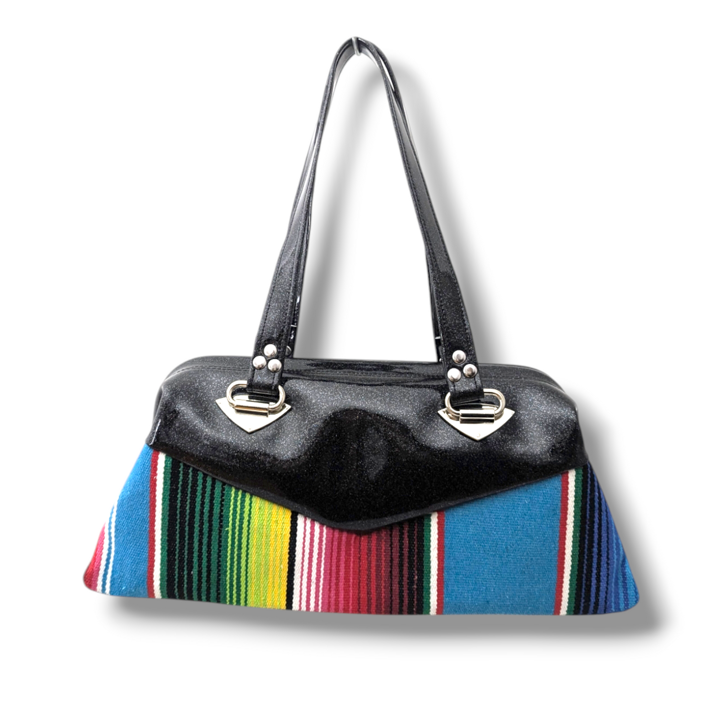 Lucille TCB Handbag - Turq Mex & Coal Black Glitter - Leopard Lining