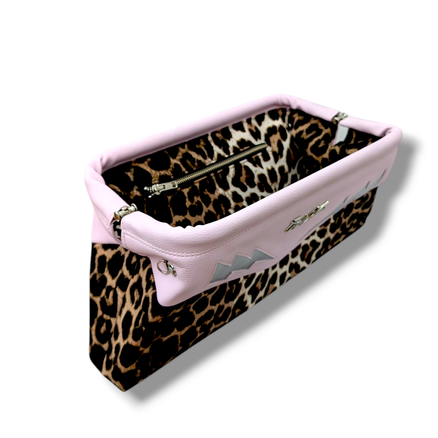 Lucille TCB Clutch Bag - Powder Pink with Silver Bolts / Leopard - Leopard Lining