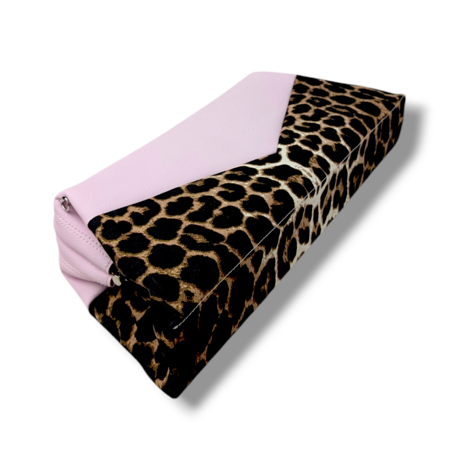 Lucille TCB Clutch Bag - Powder Pink with Silver Bolts / Leopard - Leopard Lining