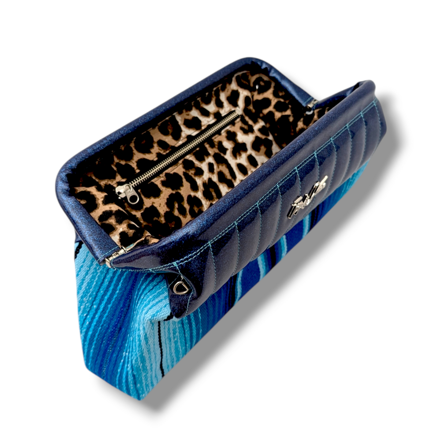 Lucille Clutch Bag - Blue Mex / Dark Blue Glitter - Leopard Lining