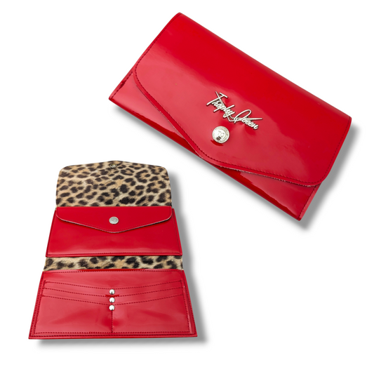 Large Snap Wallet - Red Gloss / Velvet Leopard Lining