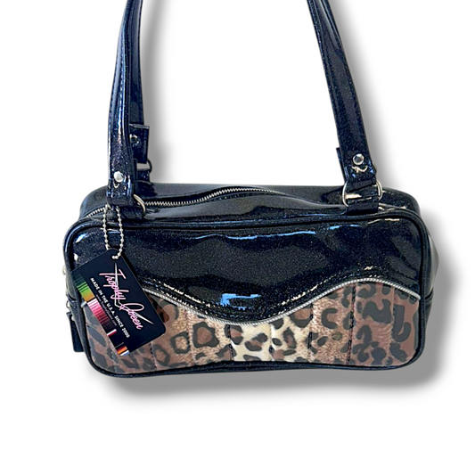 Tuck and Roll Shoulder Bag - Leopard with Clear / Coal Black - Leopard Lining