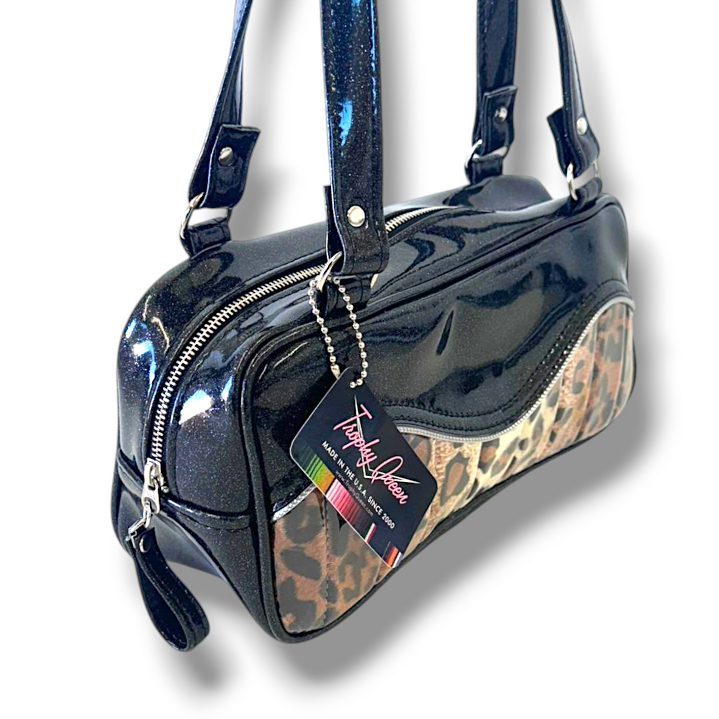 Tuck and Roll Shoulder Bag - Leopard with Clear / Coal Black - Leopard Lining