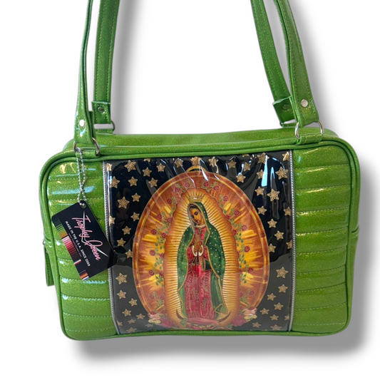 Limited Edition Virgin Mary Bag - Lime Green Glitter / Leopard Lining