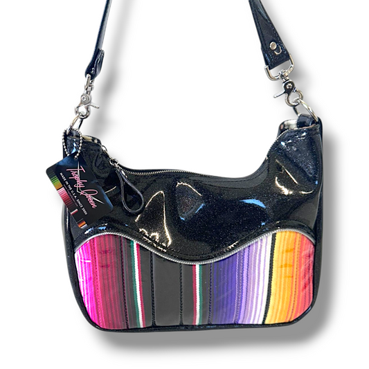 El Dorado Hobo Bag - Mexican Blanket / Coal Black Glitter -  Leopard Lining