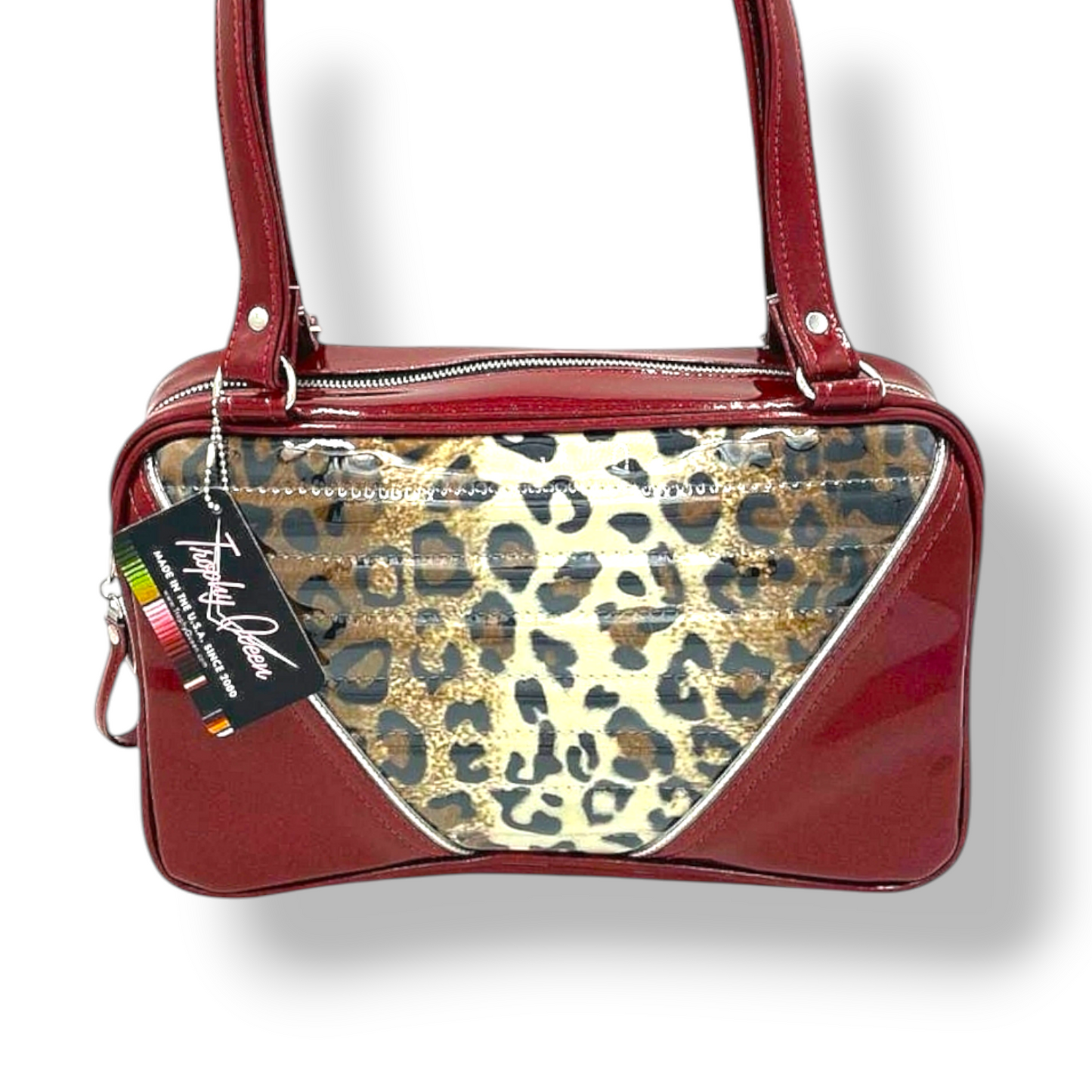 Comet Tote Bag - Leopard Print / Red Glitter Vinyl - Leo Lining