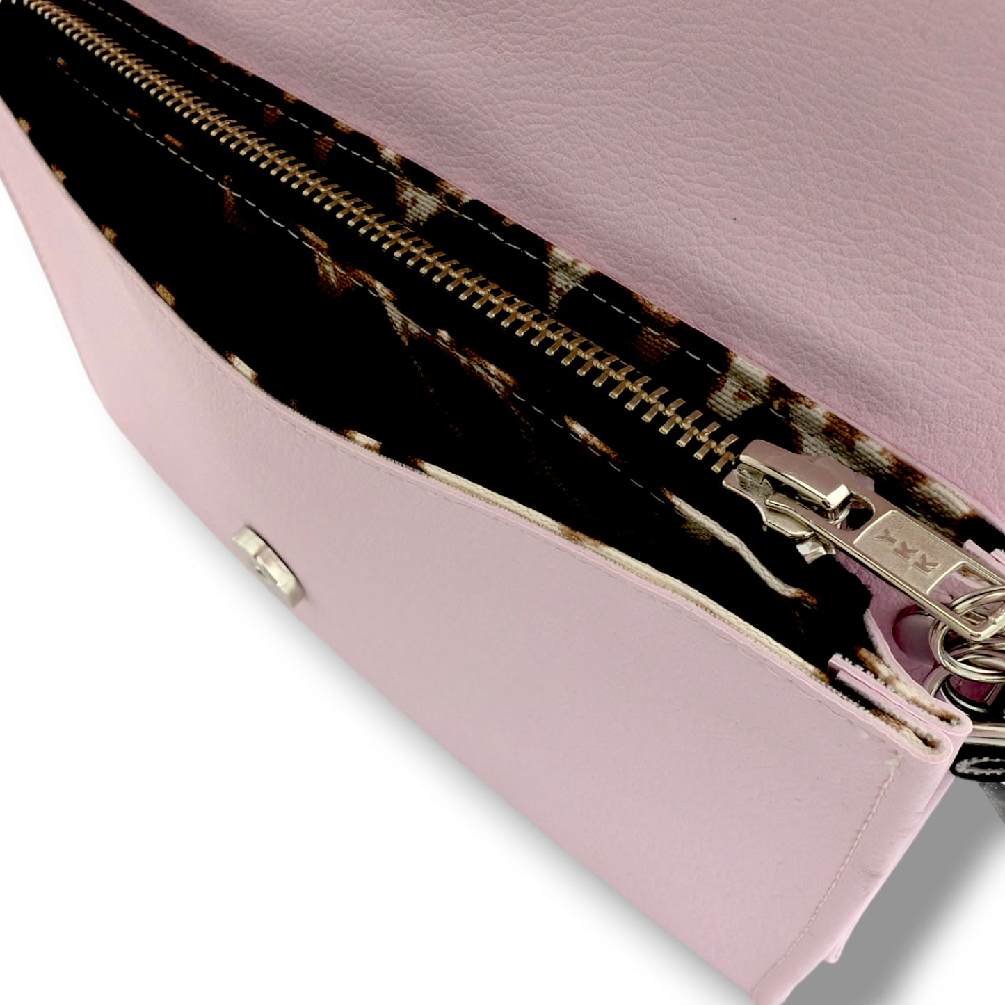 Marilyn Clutch - Powder Pink /  Coal Black Glitter - Leopard Lining