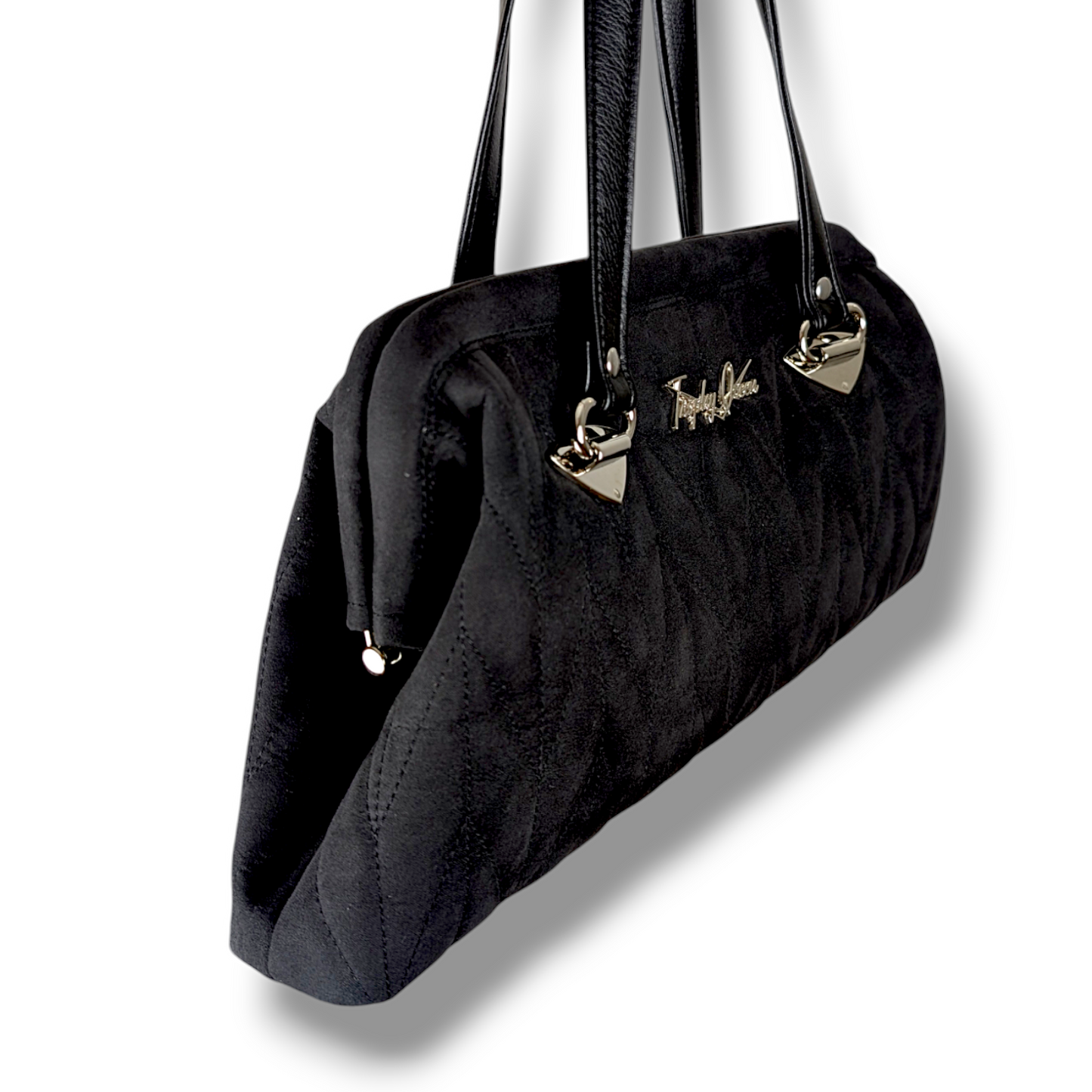 Dita Handbag with Firebird Pleating  - Black Ultra Suede / Leopard Lining