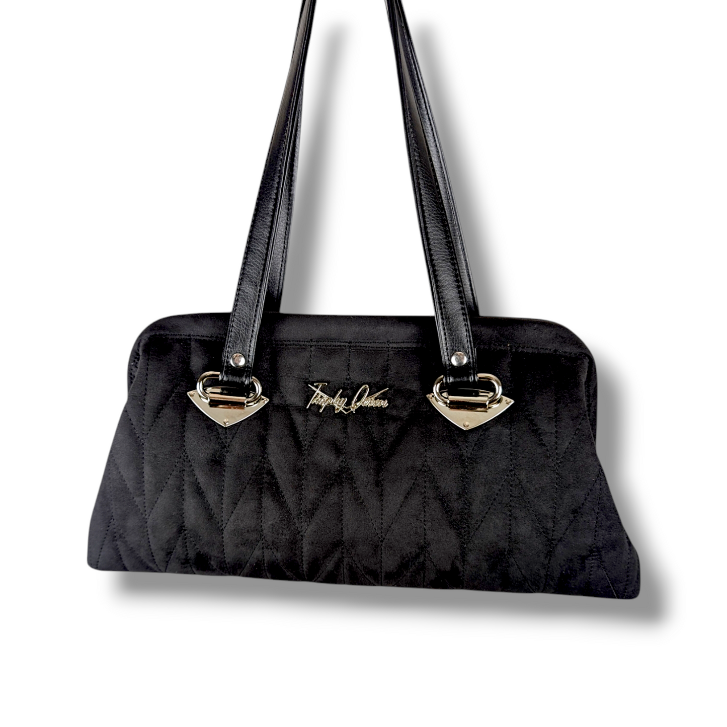 Dita Handbag with Firebird Pleating  - Black Ultra Suede / Leopard Lining