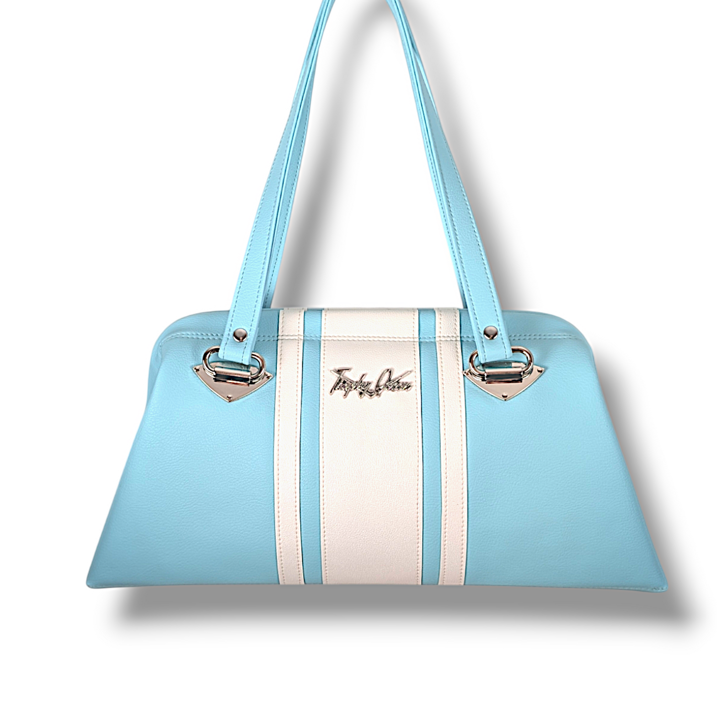 Dita Handbag with Racing Stripes  - Blue Heaven with Pearl / Leopard Lining