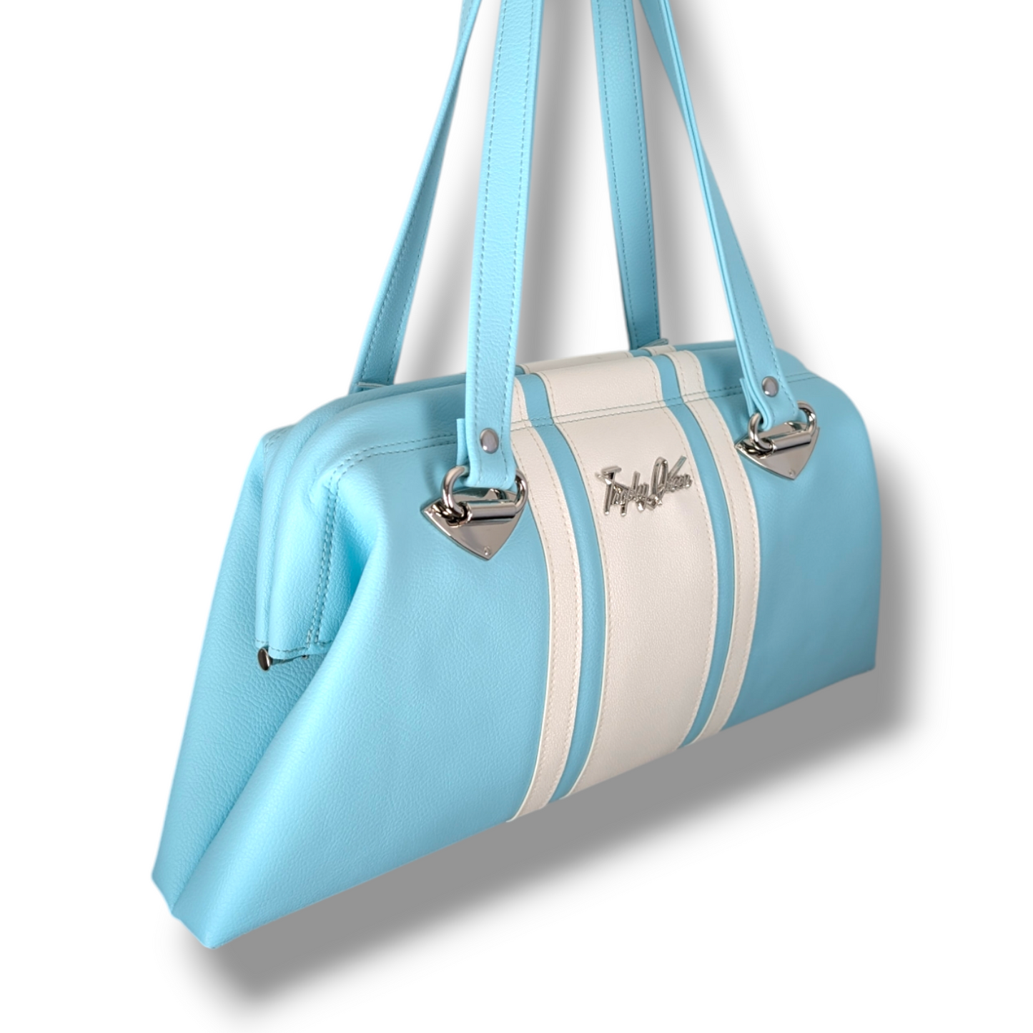 Dita Handbag with Racing Stripes  - Blue Heaven with Pearl / Leopard Lining