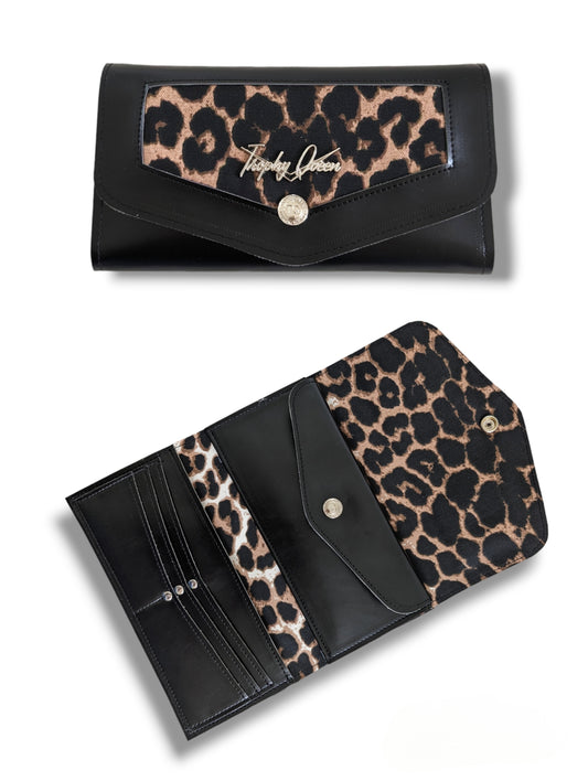 Large Snap Wallet - Vintage Black with Leopard / Leopard Canvas Lining