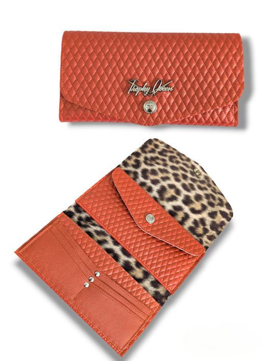 Large Snap Wallet - Poppy Diamond Pleat - Velvet Leopard Lining