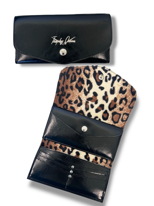 Large Snap Wallet - Grease Black / Plush Leopard Lining