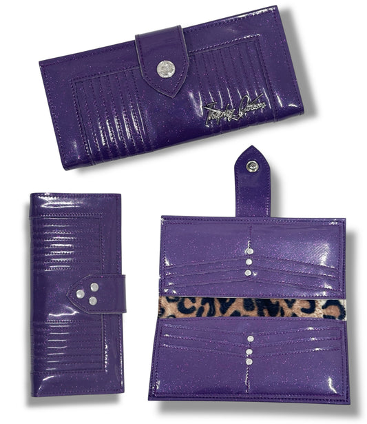 Long Card Wallet - Beatnik Purple Glitter / Plush Leopard Lining