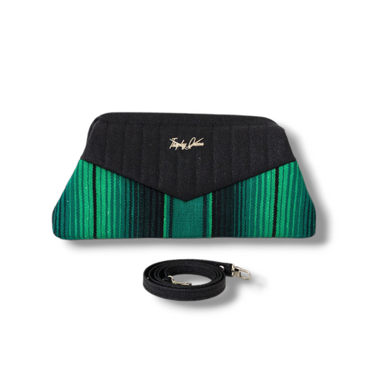 Lucille Clutch Bag - Green Mex / Black Stingray - Leopard Lining